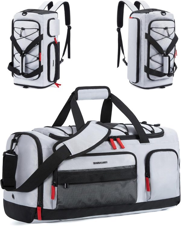 Gym Bag for Women & Men, 35L Sports Travel Duffel Bag with Shoe Compartment，Anti-Theft Carry On Weekender Bag for Airplane, Water Resistant Workout Overnight Backpack for Travel Gym,Grey