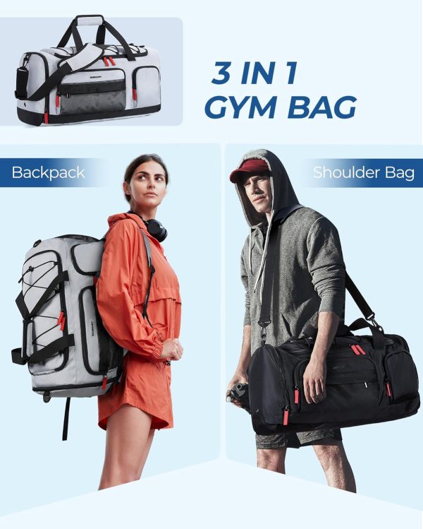 Gym Bag for Women & Men, 35L Sports Travel Duffel Bag with Shoe Compartment，Anti-Theft Carry On Weekender Bag for Airplane, Water Resistant Workout Overnight Backpack for Travel Gym,Grey - Image 3