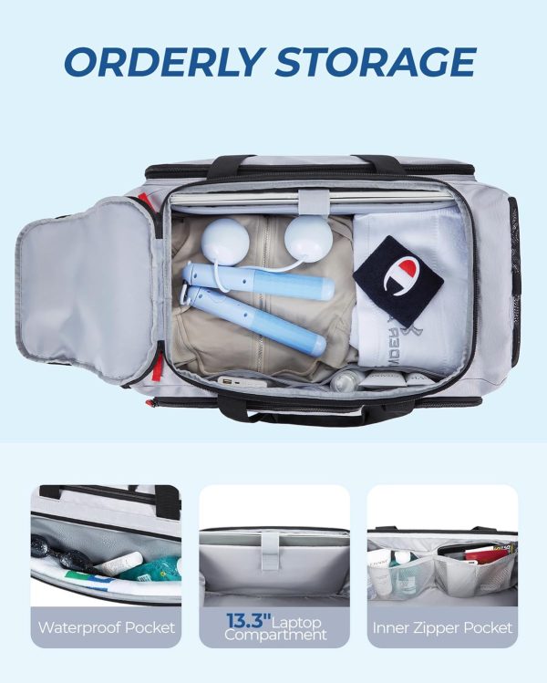 Gym Bag for Women & Men, 35L Sports Travel Duffel Bag with Shoe Compartment，Anti-Theft Carry On Weekender Bag for Airplane, Water Resistant Workout Overnight Backpack for Travel Gym,Grey - Image 4