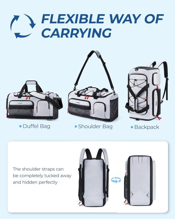 Gym Bag for Women & Men, 35L Sports Travel Duffel Bag with Shoe Compartment，Anti-Theft Carry On Weekender Bag for Airplane, Water Resistant Workout Overnight Backpack for Travel Gym,Grey - Image 6