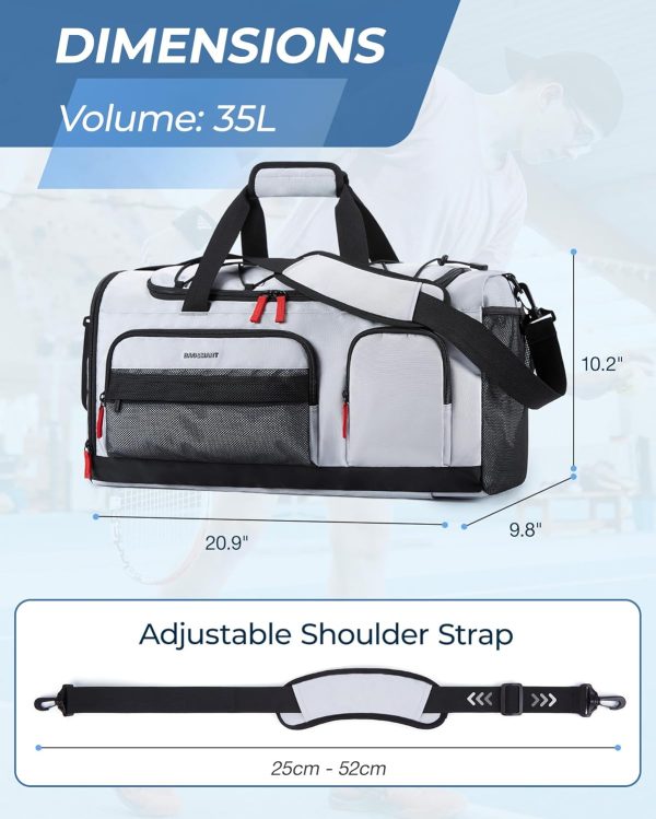 Gym Bag for Women & Men, 35L Sports Travel Duffel Bag with Shoe Compartment，Anti-Theft Carry On Weekender Bag for Airplane, Water Resistant Workout Overnight Backpack for Travel Gym,Grey - Image 7
